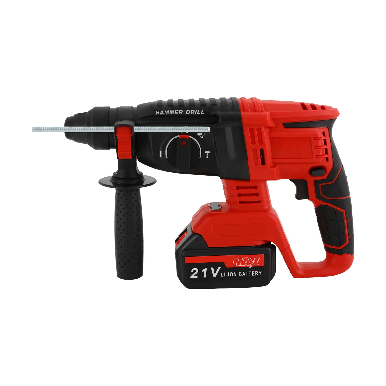 Red Cordless Rotary Hammer Drill 21V Brushless for Dewalt 20V Max Battery, 4-in-1 Rotary Hammer with Safety Clutch, 800W Equivalent for Concrete/Masonry/Wood/Metal, 5 Drills & Gloves Included