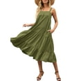 thumbnail image 5 of Sedceaty Women Midi Tank Dress, Summer Sleeveless Solid Color Loose Ruffle Tiered Beach Dress, 5 of 6