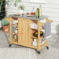 thumbnail image 6 of Uforic Wood Kitchen Storage Cart with Stainless Steel Table, Outdoor Grill Cart with Storage, Natural, 6 of 8