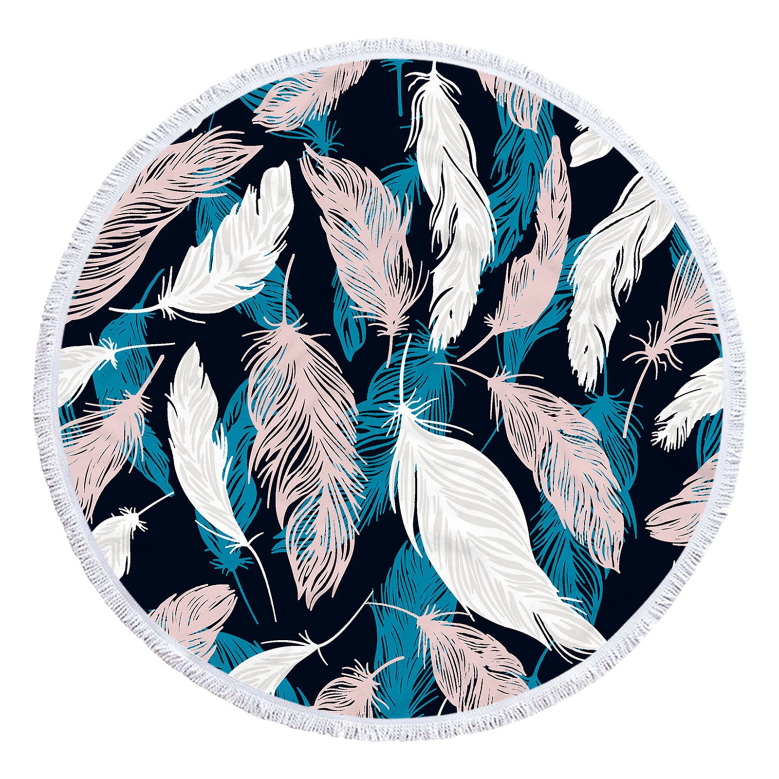 Qepwscx Round Beach BlanketFeather Printing Extra Large Beach Blanket