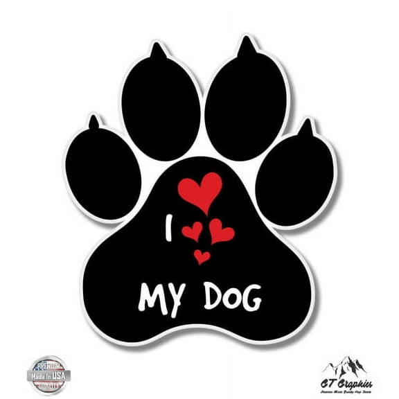 I Love My Dog Cute Paw - 3" Vinyl Sticker - For Car Laptop I-Pad Phone Helmet Hard Hat - Waterproof Decal