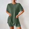 thumbnail image 6 of MXUIKV Workout Sets for Women Lightweight Summer Loose Fitted Side Slit Hem T-Shirts Tight Shorts(Large,Army Green), 6 of 7