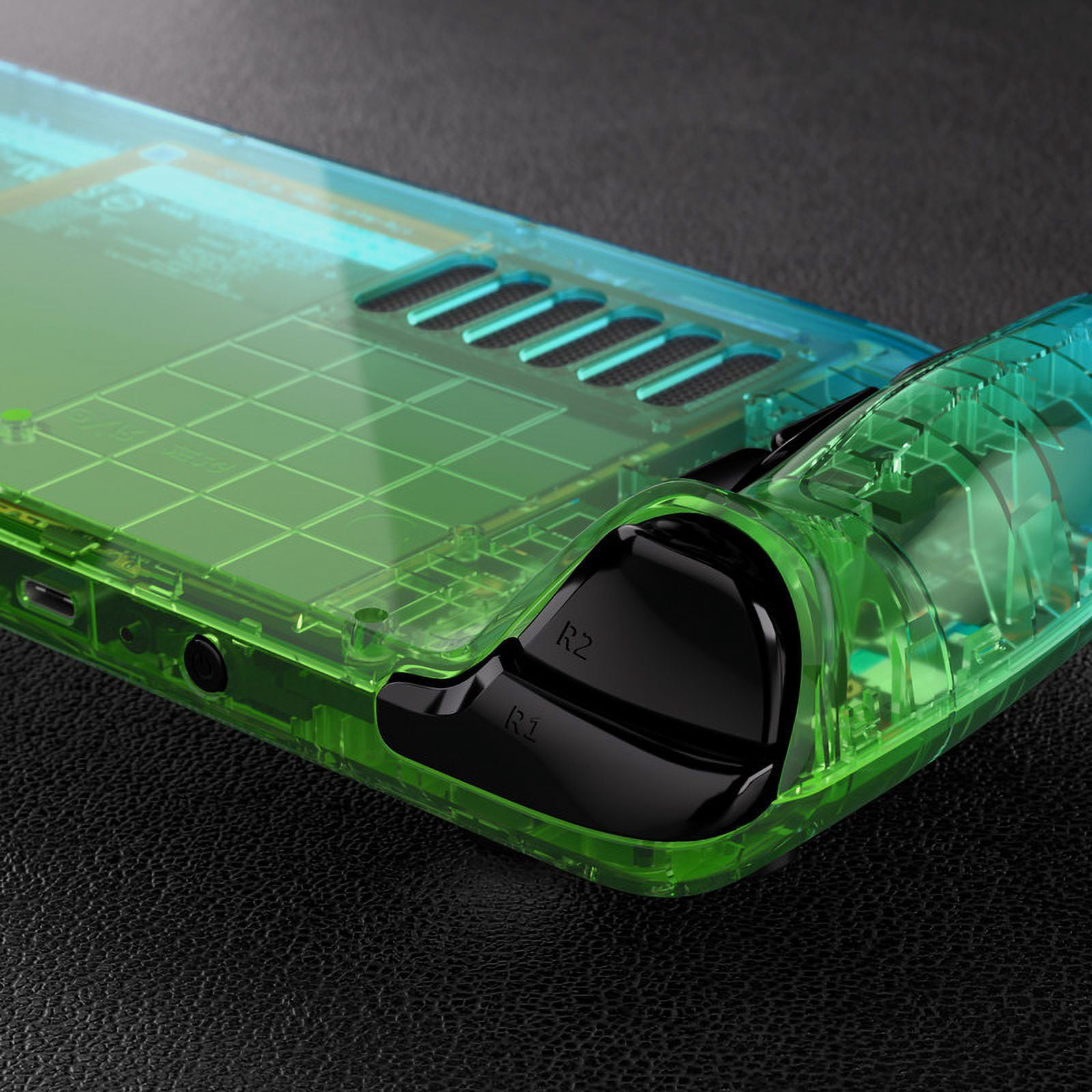 eXtremeRate Gradient Translucent Green Blue Custom Glossy Faceplate Back Plate Shell Replacement Housing Case, DIY Full Set Shell w/ Buttons for Steam Deck Console - Console NOT Included