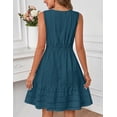 thumbnail image 2 of Merokeety Summer Dress for Women V Neck Flowy Vacation Mini Dress with Pockets Teal l, 2 of 5
