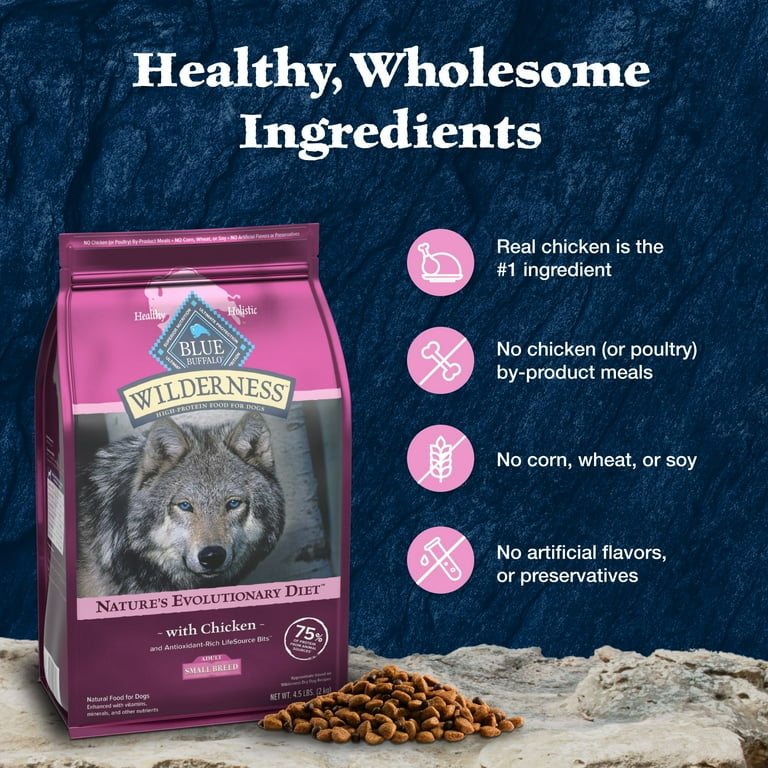 Blue Buffalo Wilderness Small Breed Dry Dog Food Plus Wholesome Grains Chicken 4.5 lbs