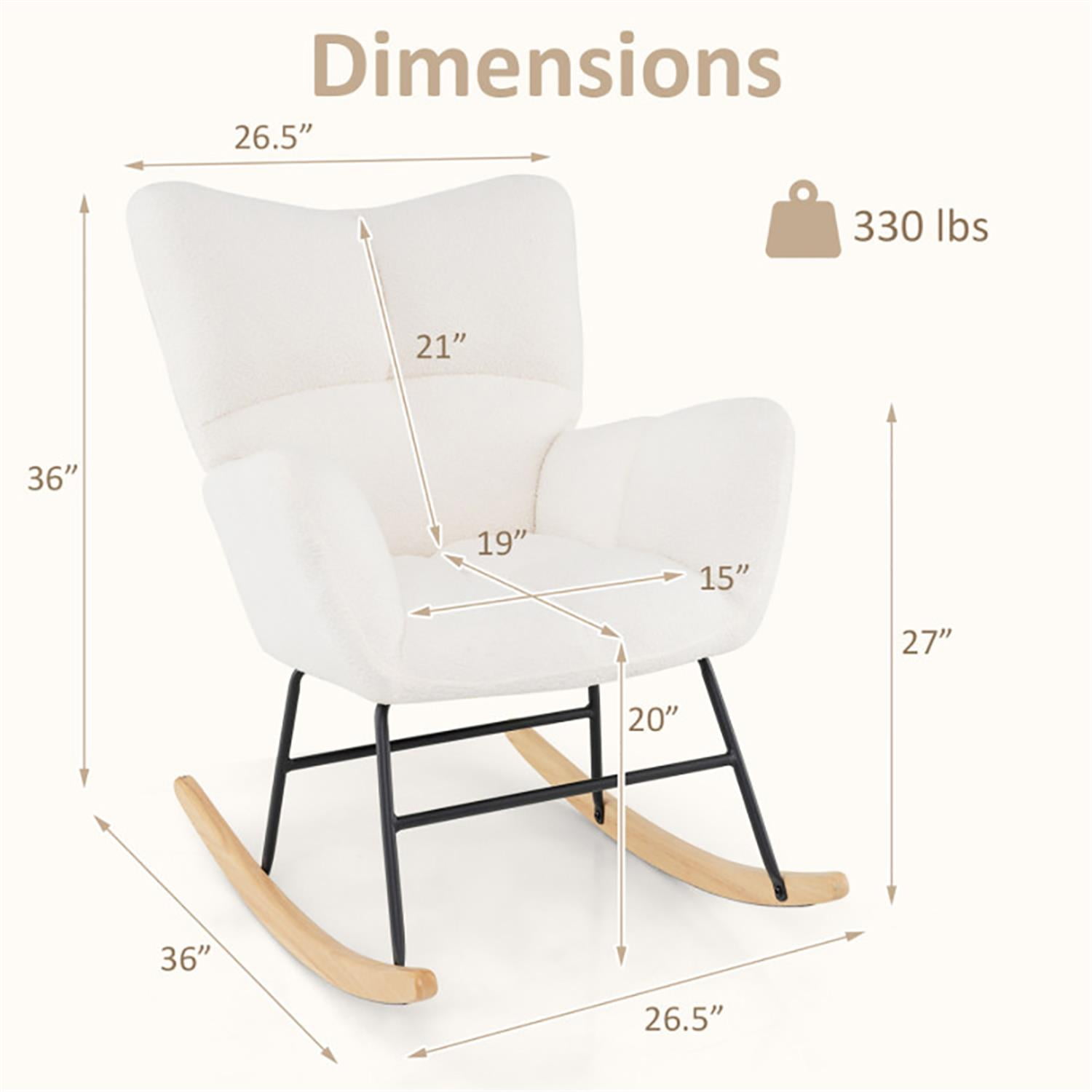 Demi Bonn Upholstered Rocking Chair, Accent Chair with Comfy Backrest and Armrest, Suitable for Home, Living Room and Bedroom, Beige