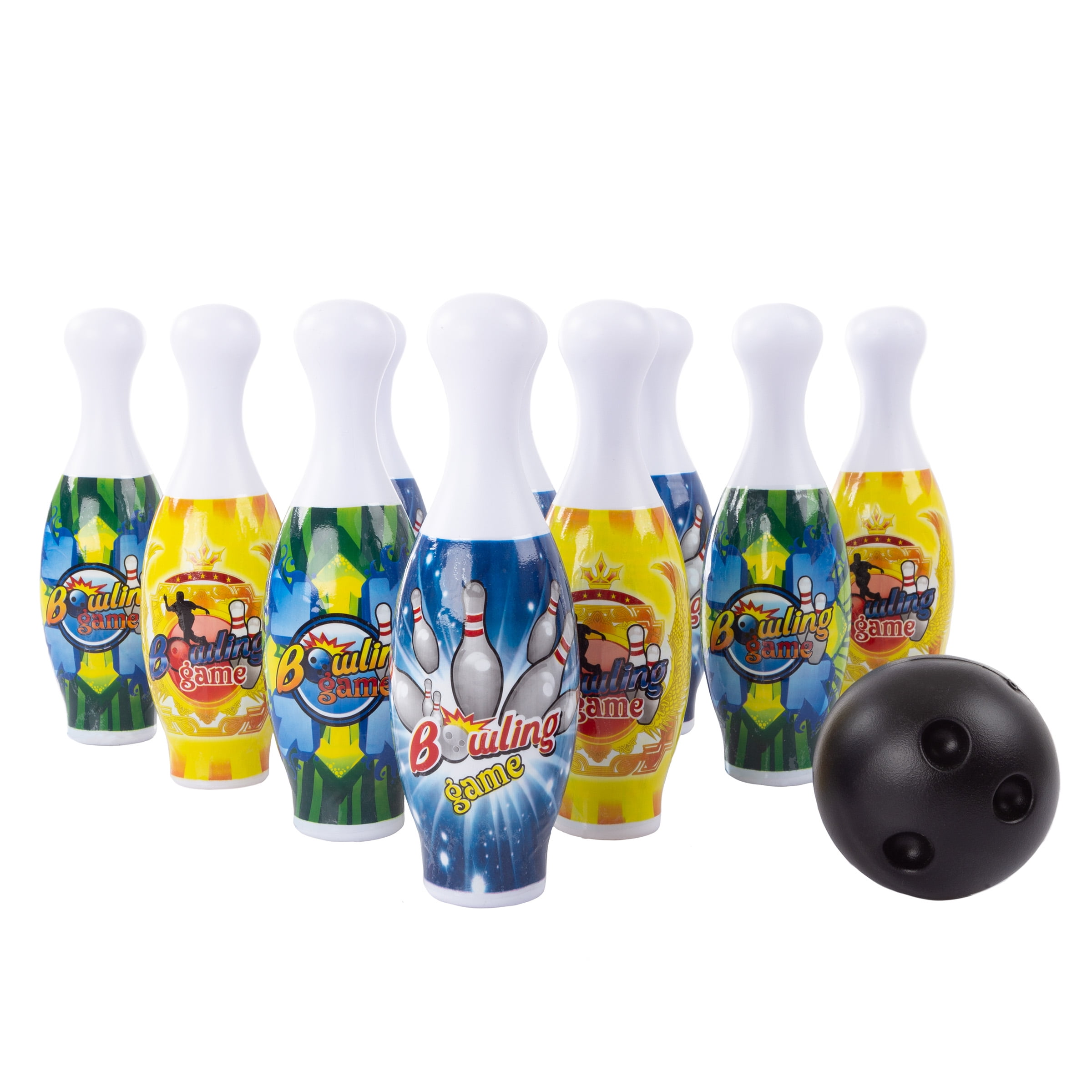 Toy Bowling Pin Set10 Mini Pins and 2 Balls with Carry Tote by Hey