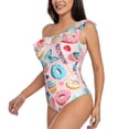 thumbnail image 2 of Easygdp Cupcakes and Donuts Women's One Shoulder Ruffle Monokini Bathing Suits with Removable Chest Pad, Quick Drying - Small, 2 of 8
