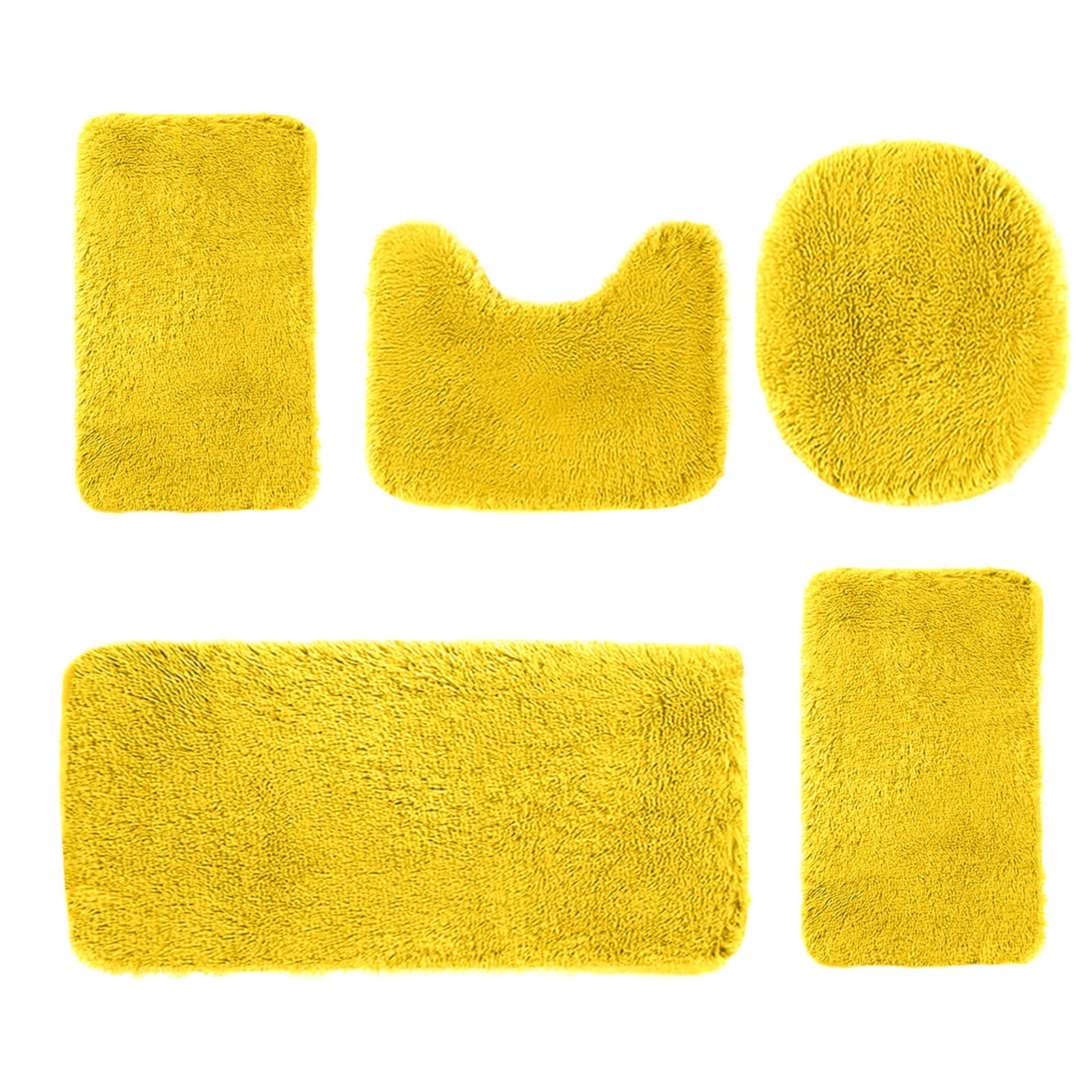 Solid Color Bath Mat 5-Piece Set, Non-Slip Water Absorbent Bathroom Rugs, Soft & Comfortable, Machine Washable for Home & Restroom Use