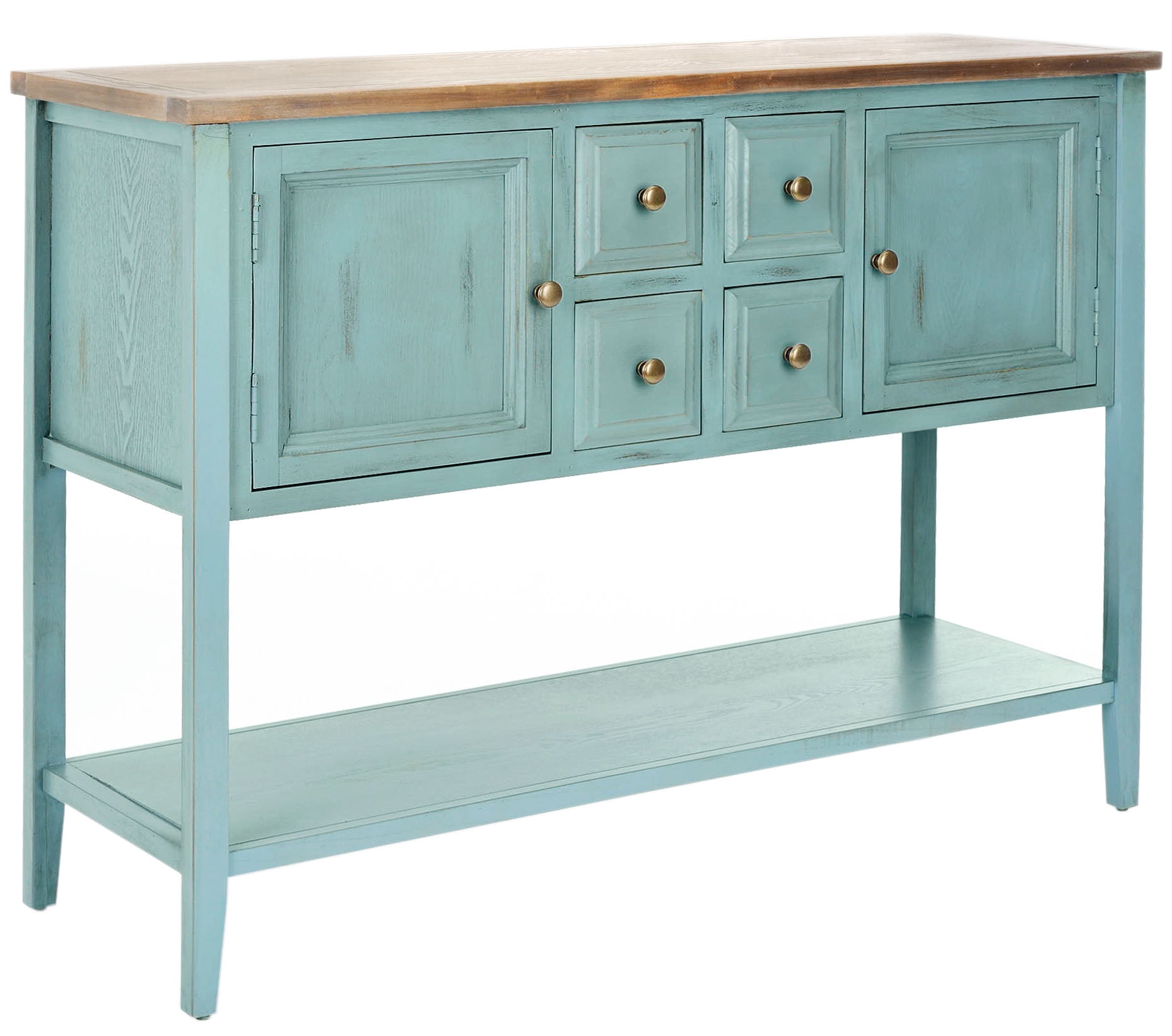 Safavieh American Home Traditional 45.7" Sideboard with 2 Doors 4 Drawers 1 Shelf, Barn Blue
