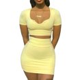 thumbnail image 2 of Txlixc Traje casual para mujer, manga corta, color sólido, tops cortos de corte bajo y falda corta de cintura alta Txlixc Moda, 2 of 9