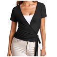 thumbnail image 3 of Basic T Shirts for Women Loose V-Neck Solid Color Tee Short Sleeve Spring Summer Tops, 3 of 6