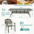 thumbnail image 3 of MEETWARM 9-Piece Outdoor Patio Dining Set for 8, All Weather Cast Aluminum Patio Funiture Set- 94.5” Rectangular Table with 2" Umbrella Hole and 8 Chairs, Patio Table and Chairs Set, Dark Bronze, 3 of 8