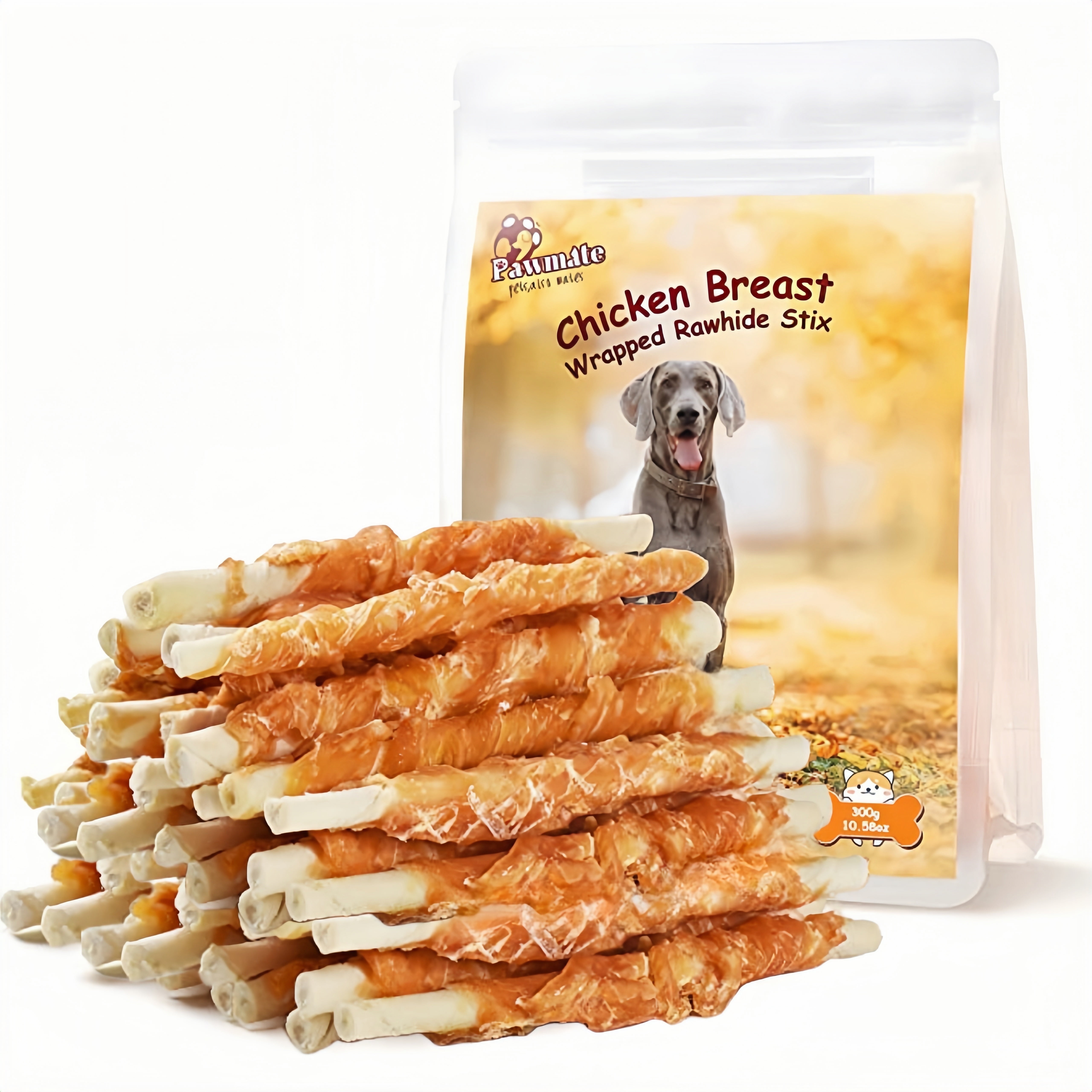 (2 pack) Pawmate Rawhide Dog Treats, Chicken Wrapped Rawhide Sticks, 5 Inch Long Lasting Chewy for All Dogs, 20ct Packet