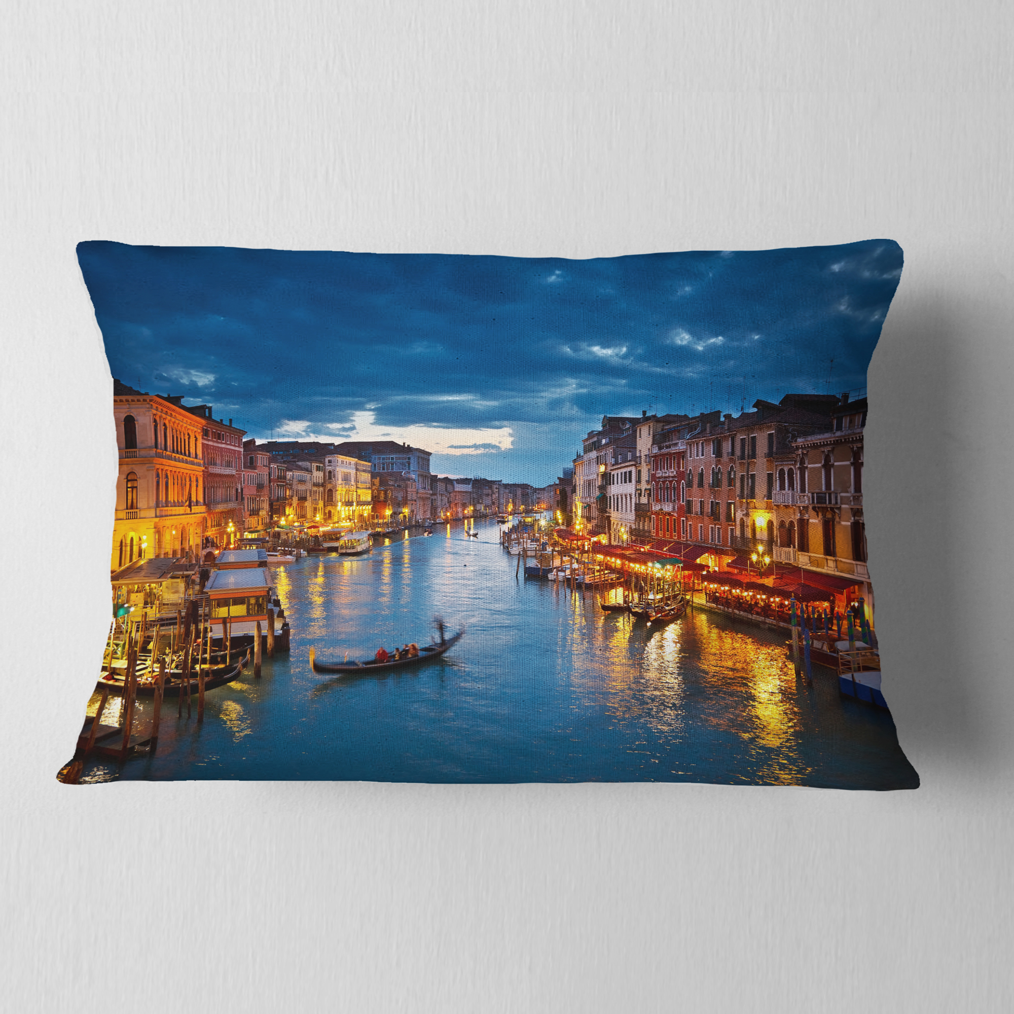 Designart Grand Canal at Night Venice - Cityscape Photo Throw Pillow - 12x20