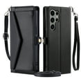 thumbnail image 2 of Dteck Crossbody Wallet Case for Samsung Galaxy S25 Ultra,Magnetic Leather Card Slot Cash Pocket Case Shockproof Kickstand Full Body Protection Cover with Shoulder Strap/Wrist Strap,Black, 2 of 7