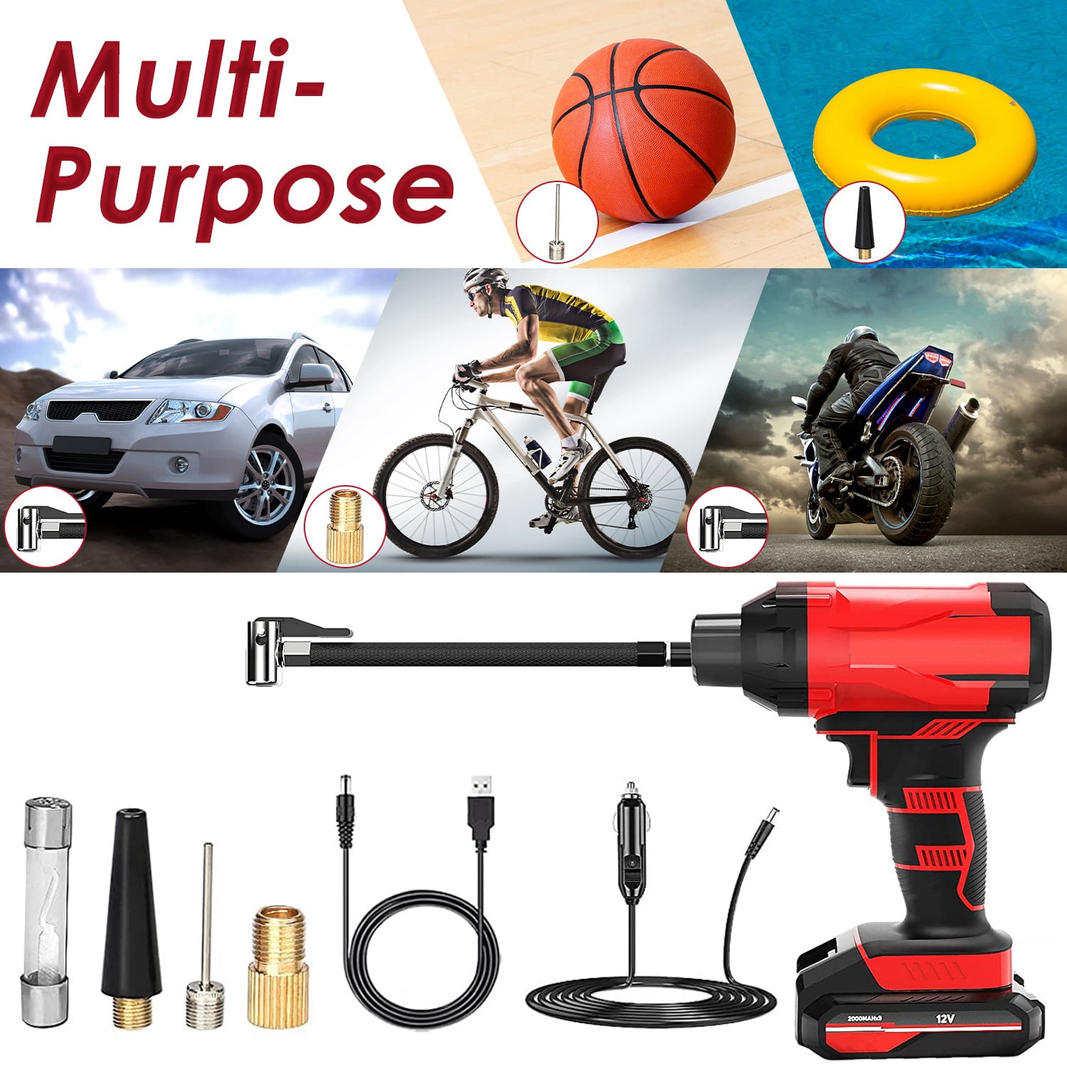 12V Cordless Tire Inflator Air Compressor for Car Bike Sport Ball, iMounTEK 150 PSI Car Tire Pump with Digital Pressure Gauge