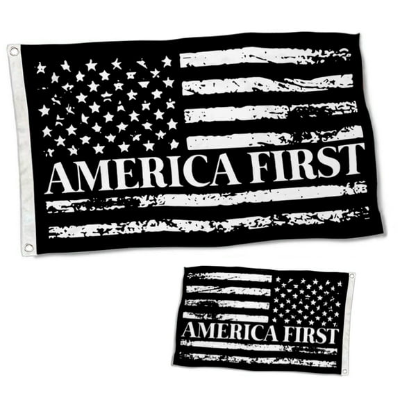 Dutern Double Sided America First USA Flag Distressed Black White Flags Banner 3 Ply with Brass Grommets 2x3 Feet