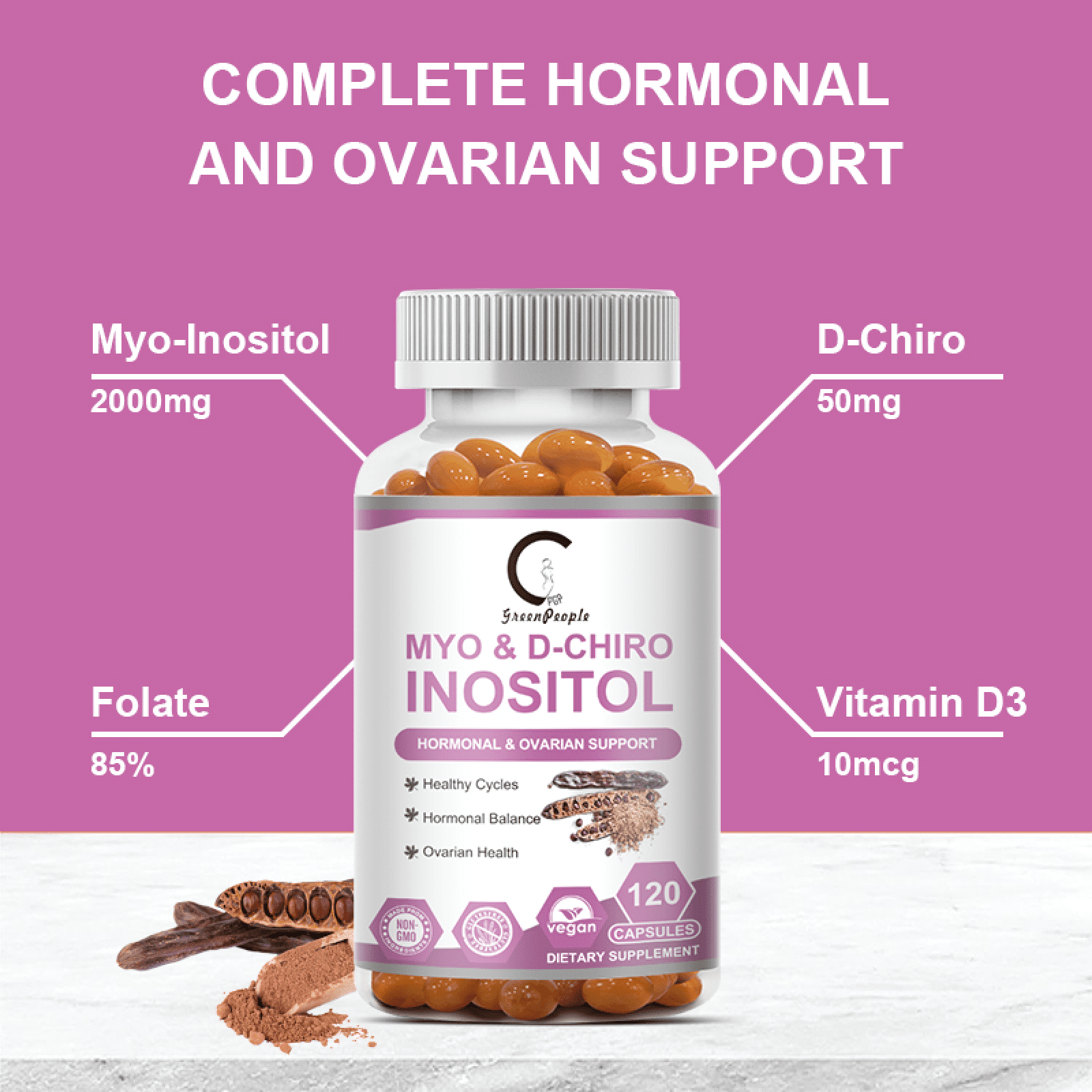 GPGP GREENPEOPLE Myo-Inositol & D-Chiro Inositol Supplement, Hormonal & Metabolic Balance for Women, 120 Capsules