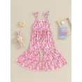 thumbnail image 2 of Suealasg Toddler Girls Easter Suspender Flared Pants 6M 12M 18M 2T 3T Kids Girl Sleeveless Halter Rabbit Print Bell Bottom Overalls Infant Baby Girl Spring Easter One Piece Jumpsuit, 2 of 9