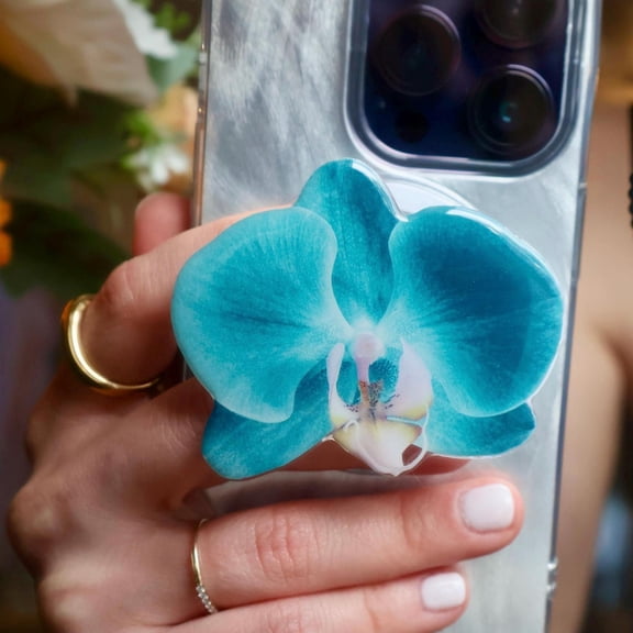 Magsafe Phone Grip: Blue Orchid Magnetic Floral Phone and E-Reader Holder, Gift for her