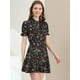 thumbnail image 2 of Vestido De Manga Abullonada Corta De Gasa Con Pajarita Floral Con Volantes Para Mujer Allegra K Negro verde flores rojas y blancas M, 2 of 6