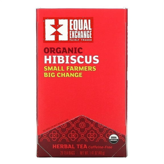 Equal Exchange, Organic Hibiscus Herbal Tea, Caffeine-Free, 20 Tea Bags, 1.41 oz Pack of 2