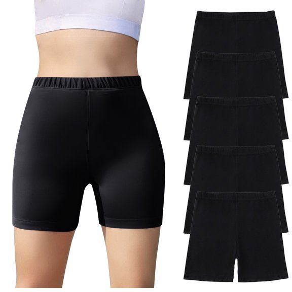 Lovzfmll 5-Pack Girls' Yoga Shorts, Solid Color Stretch Bike Shorts for Activewear, Comfort Layering for Kids 5-6 Years