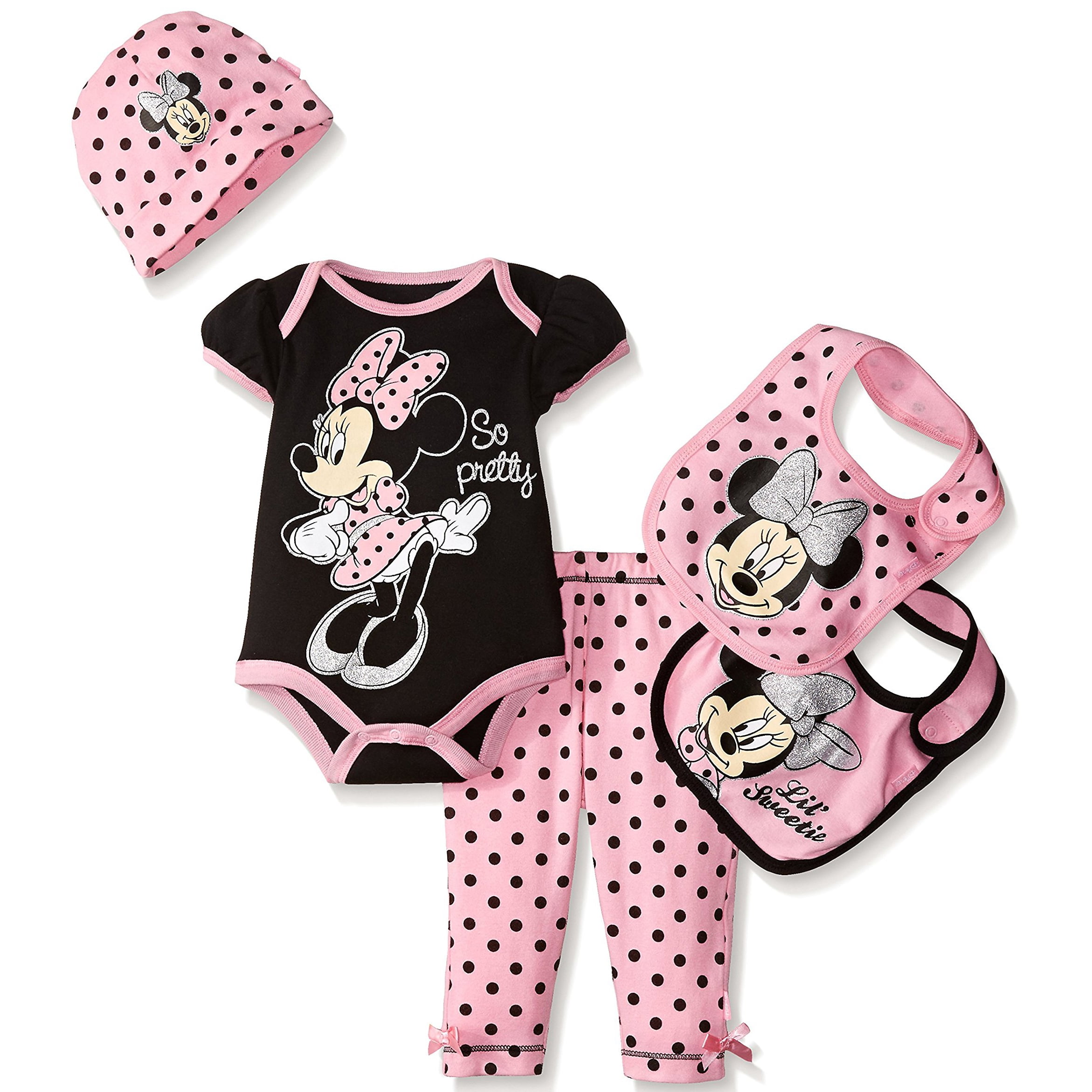 Disney Minnie Mouse Baby Girls' 5 Piece Layette Gift Set Black and Pink