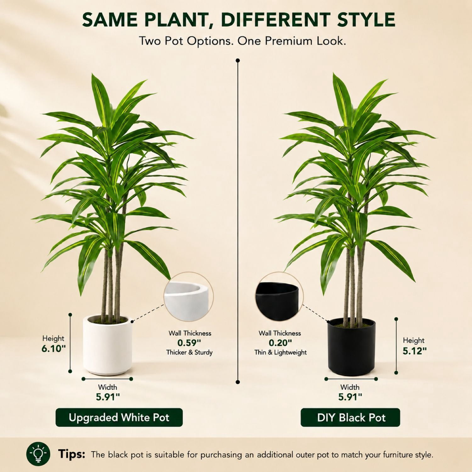 Easy4Home 4FT Artificial Plant Fake Dracaena Tree Potted Indoor Faux Floor Plant for Home Office Decor, White Pot