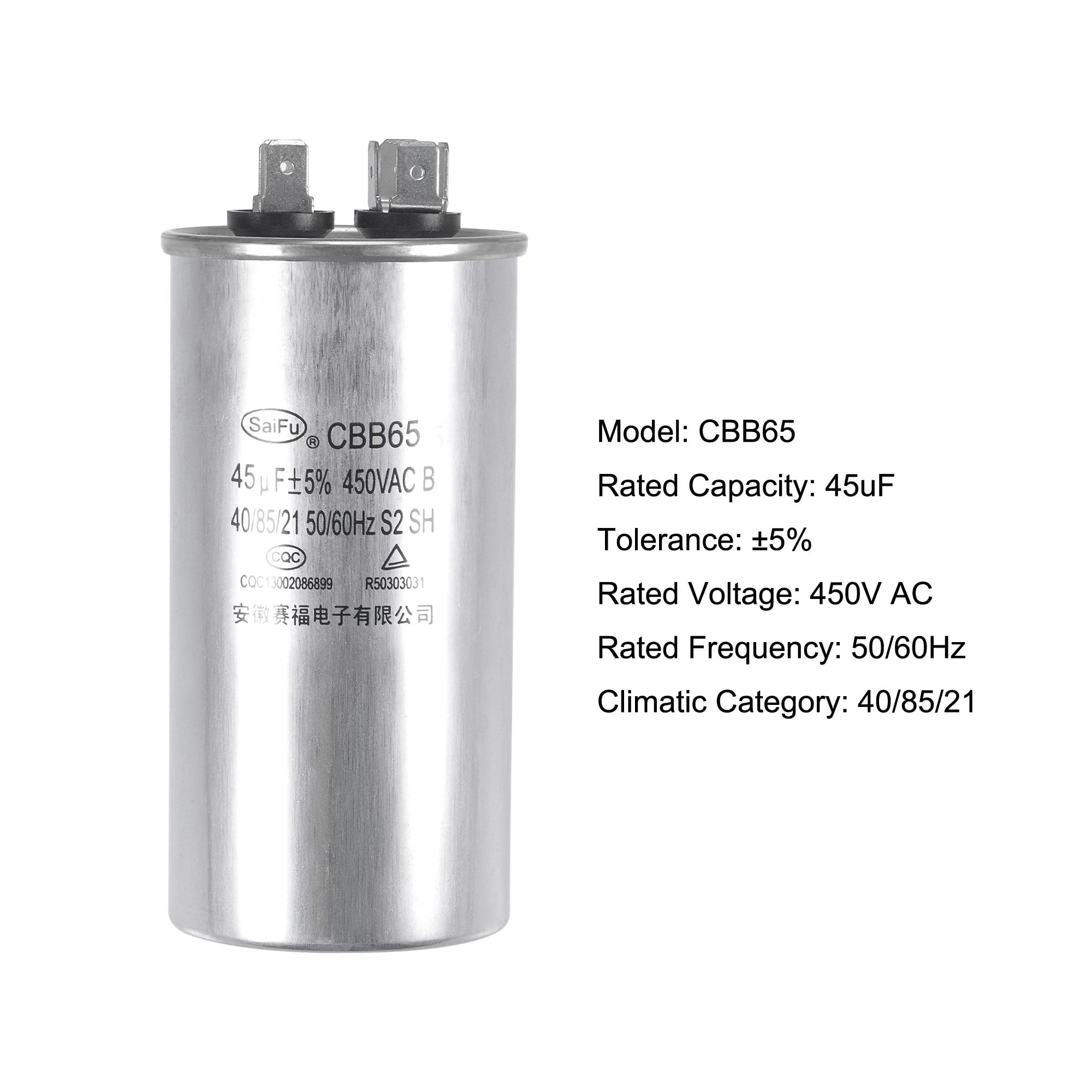 Uxcell 45uF 450V AC Aluminum Case with Terminal Round CBB65 Run Capacitor 2 Pack