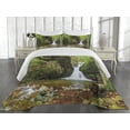 thumbnail image 2 of Ambesonne Scenery Quilted Coverlet 3 Pcs, Spring Waterfall Nature, King Size, Green and White, 2 of 4
