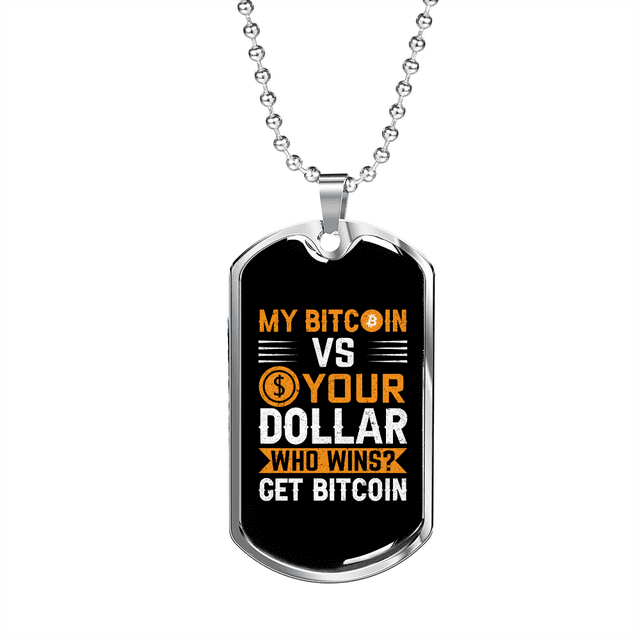 Collier Crypto Bitcoin VS Dollar Acier Inoxydable Ou or 18k Étiquette Chien Chaîne 24 Pouces