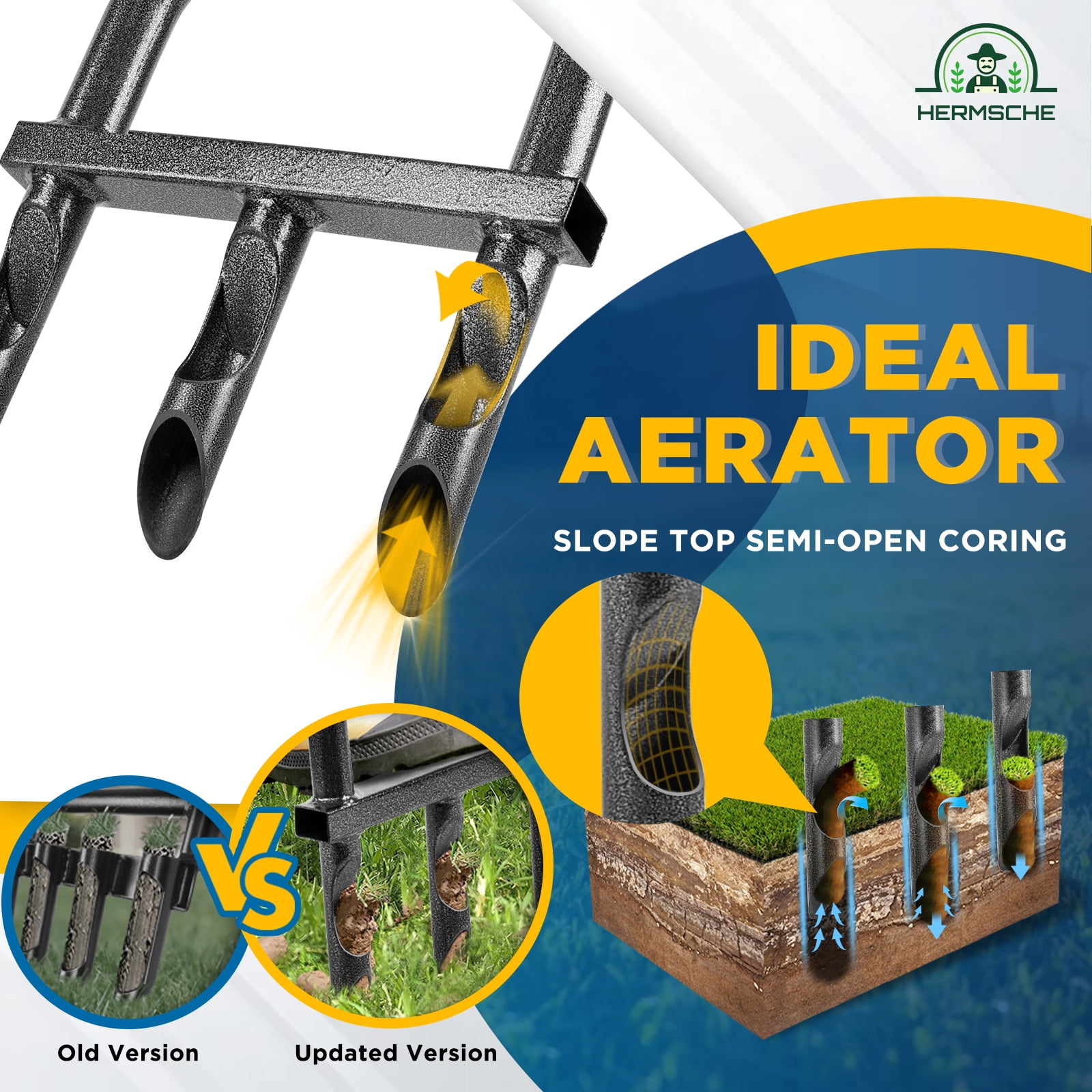 Hermsche Stand Up Weed Puller Tool for Garden Weeder Tool Handheld Manual Weed Puller Hand Weeding Weeder Hoe Hand Tool Heavy Duty with 39.3" Long Handle Weeds Remover Without Bending (1-Piece)
