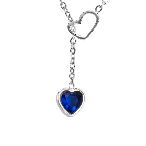 Collar de Corazón para Mujer con Dije de Cristal Azul Zafiro LuckyLy Acero Inoxidable Modelo Gema UNITALLA