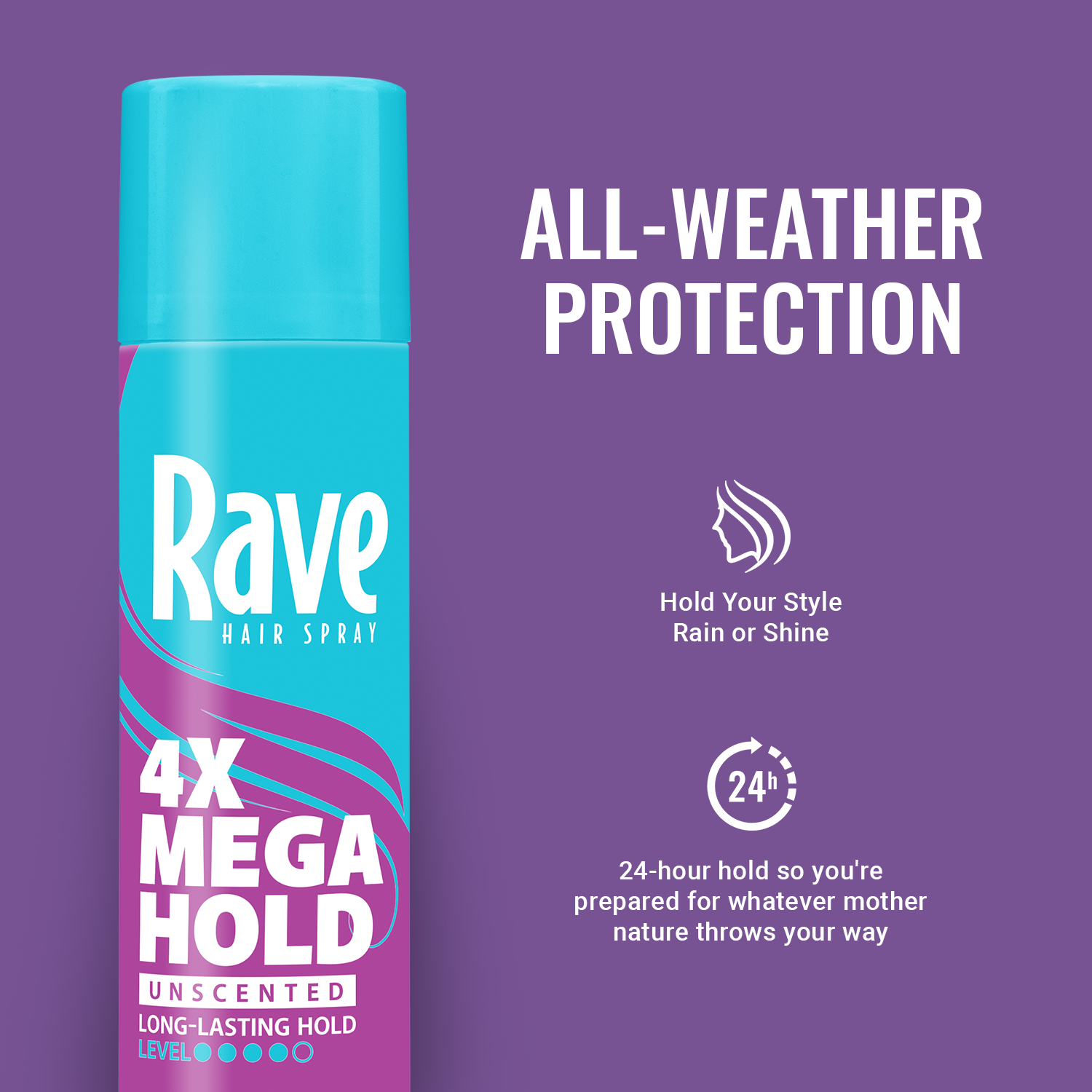 Rave 4X Mega Hold Hair Spray, All-Weather Protection with Vitamin-Rich Formula, 11 oz - image 5 of 8
