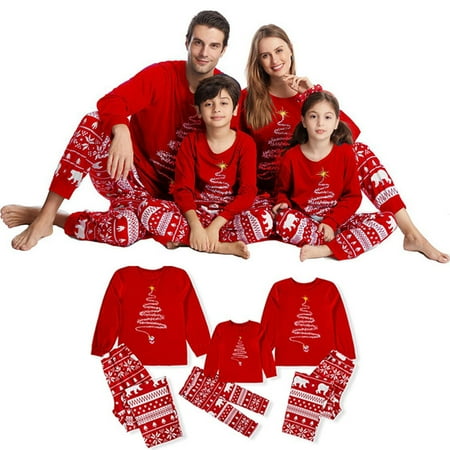 

Matching Family Christmas Tree Pajamas Set Xmas Sleepwear Dad Mom Kids PJs