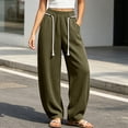 thumbnail image 2 of Women Solid Drawstring High Waist Loose Wide Leg Casual Pants, Side Pockets Daily Long Trousers for Hang-out Green M(M), 2 of 9