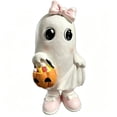 thumbnail image 2 of Miwamany Halloween Ghost Resin Statue with Polka Dot Bow, Matching Shoes and Pumpkin Candy Bucket, Halloween Tabletop Figurine for Shelf Counter Home Party Festive Decoration and Gift, 2 of 5
