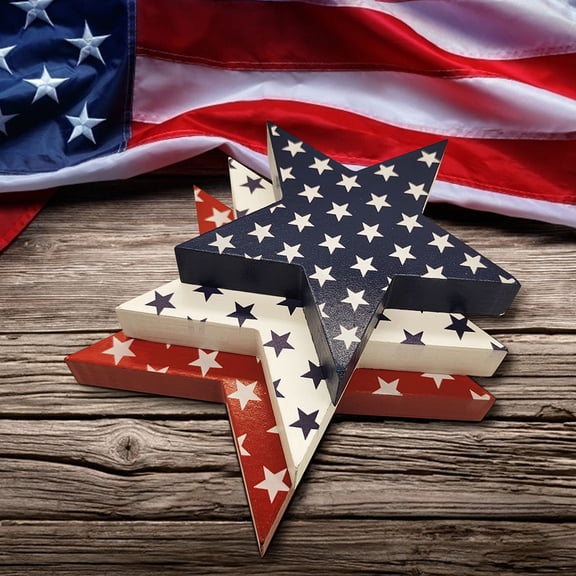 Bouanq Patriotic Wooden Star Memorial Day Table Decorations Red Blue White Stars Decor For American Independence Day Home Festival Party Decor
