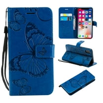 iPhone XS Max Wallet case, Allytech Pretty Retro Embossed Butterfly Flower Design PU Leather Book Style Wallet Flip Case Cover for Apple iPhone XS Max 6.5", Blue