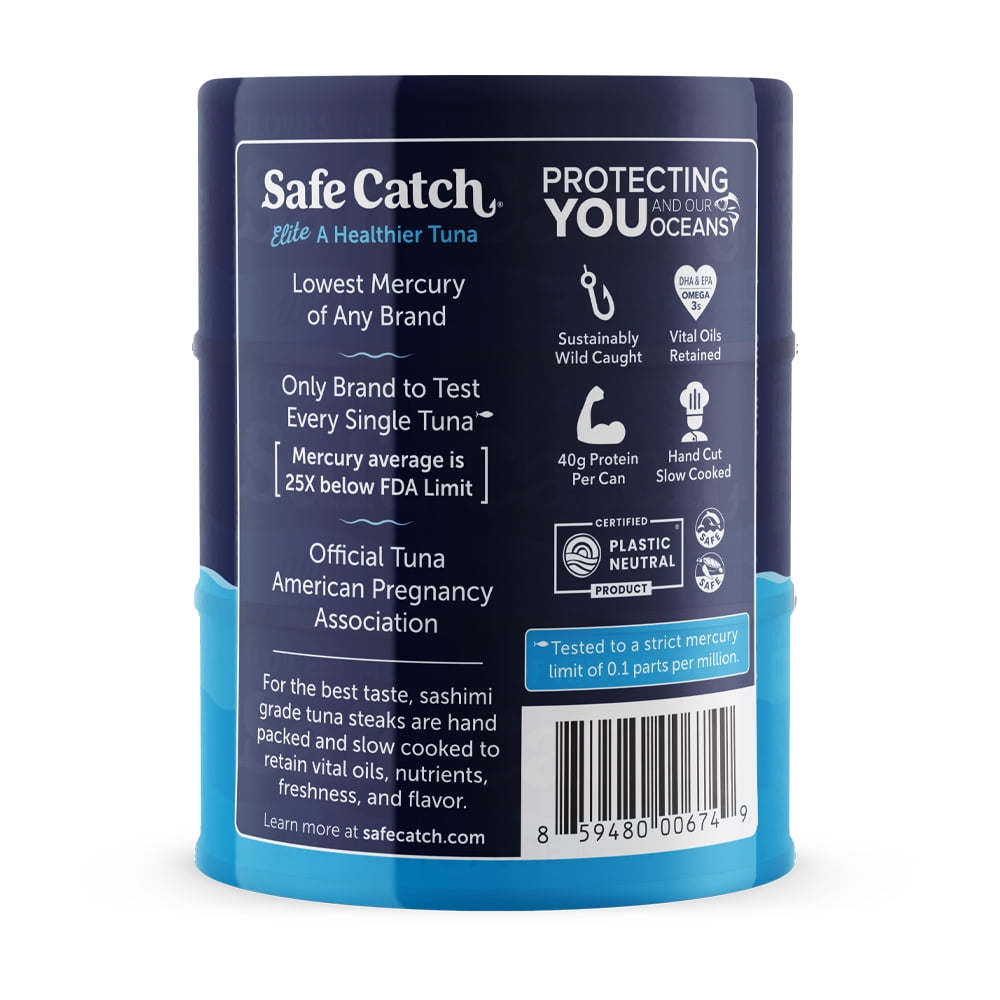 Safe Catch Wild Elite Pure Tuna, 3 Pack, 5 oz Cans – Lowest Mercury Canned Tuna with 40g Protein per Can
