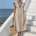 thumbnail image 2 of ClodeEU Women's V Neck Ruffle Sleeve Midi Dress,Casual A Line Loose Sundress with Pockets Khaki,Women's Plus S, 2 of 6