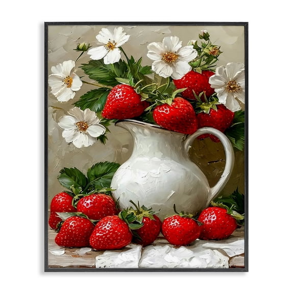 Painterly Strawberries Still Life Black Framed Giclee Art, design by Lettered and Lined