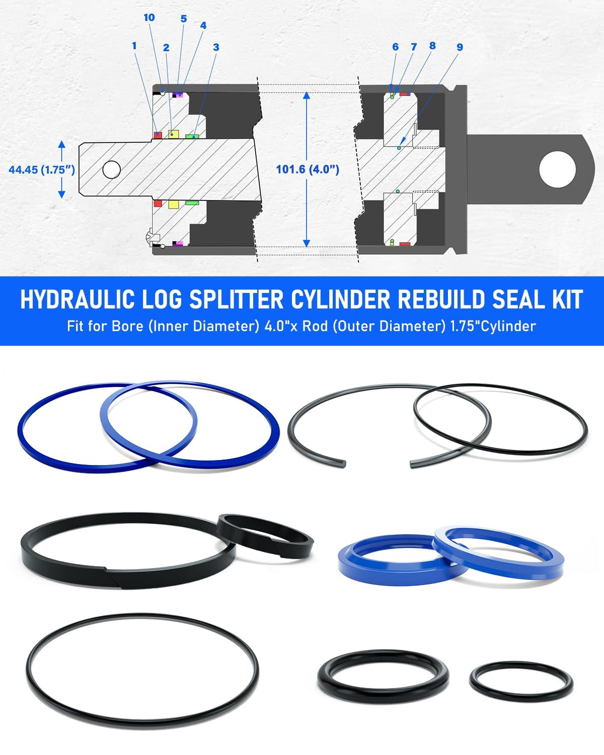 ECROUATY Hydraulic Log Splitter Cylinder Rebuild Seal Kit for 4.0