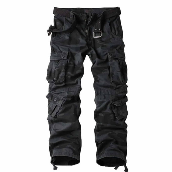Men's Camouflage Tactical Work Pants with Rip-Resistant Fabric, Multi-Pocket Design for Outdoor Adventures and Casual Wear (Durable & Functional, No Belt Included),Black 31