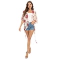 thumbnail image 3 of Sunsent Women's Floral Print Puff Sleeve Kimono Cardigan Loose Casual Cover Up Swimsuit Sunscreen Blouse Tops with Belt S-XXL, 3 of 8