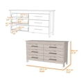 thumbnail image 3 of FM FURNITURE Luxor 6 Drawer Double Dresser Light Gray Engineered Wood, 3 of 5