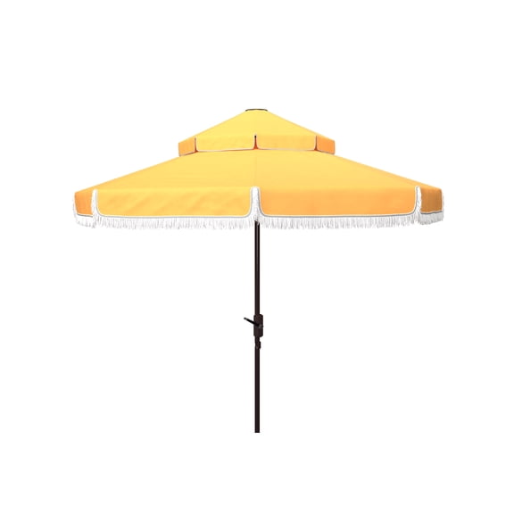 SAFAVIEH Milan Fringe 9' Market Crank Double Top Umbrella, Yellow
