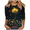 thumbnail image 2 of JTZGDY 3/4 Sleeve Tops for Women Cute Summer Floral Printed Three Quare Legnth Sleeves Basic Crewneck Tunic Blouse Loose Oversized Dressy Casual Graphic T-Shirts Multicolor#01 M, 2 of 6